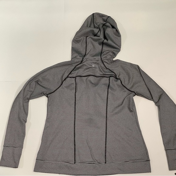 Tangerine Black and White Striped Women's Hoodie - Picture 4 of 7